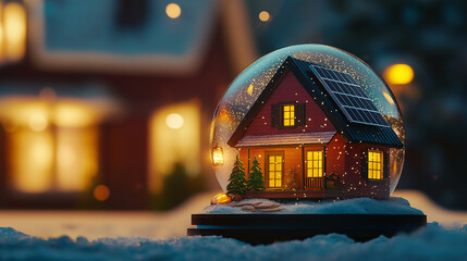 Snowglobe with house an photovoltaik