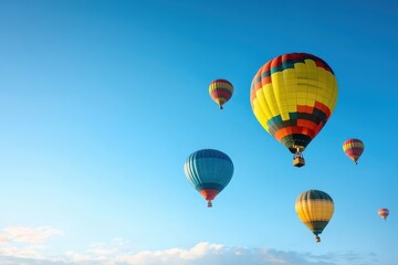 Fototapeta premium Experience the joy of colorful hot air balloons floating in a clear blue sky on a perfect day