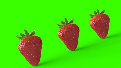 three strawberry with green background
