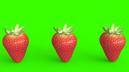 three strawberry with green background