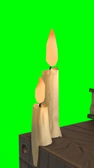 study table with candle with green background