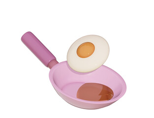 fried egg flying above frying pan, 3D rendering.
