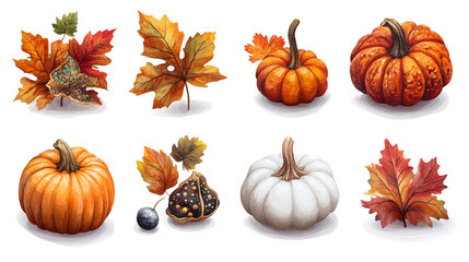A colorful set of autumn leaves 3D icons in various shapes and colors, rendered as a vector illustration perfect for seasonal designs and decorations.