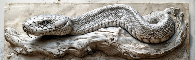 Dessin sculpture d'un serpent sur du bois