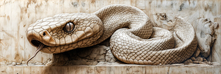 Obraz premium Dessin sculpture d'un serpent sur du bois