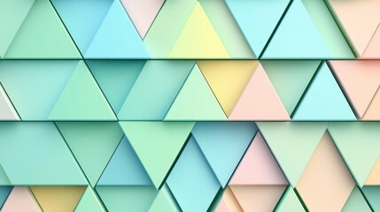 Fototapeta premium Colorful geometric triangles in soft pastel tones create an aesthetically pleasing abstract background.
