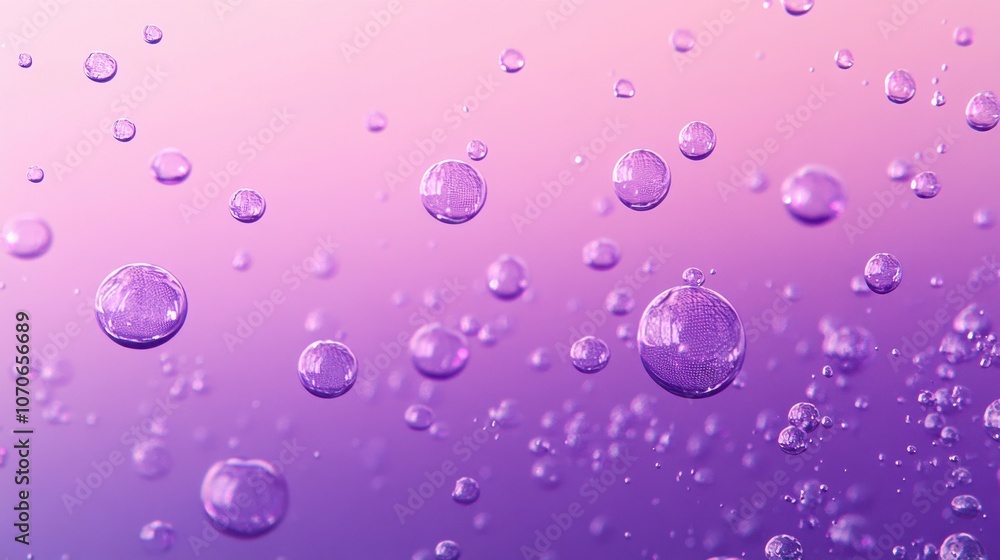 Poster a mesmerizing display of translucent bubbles floating against a dreamy purple gradient background.