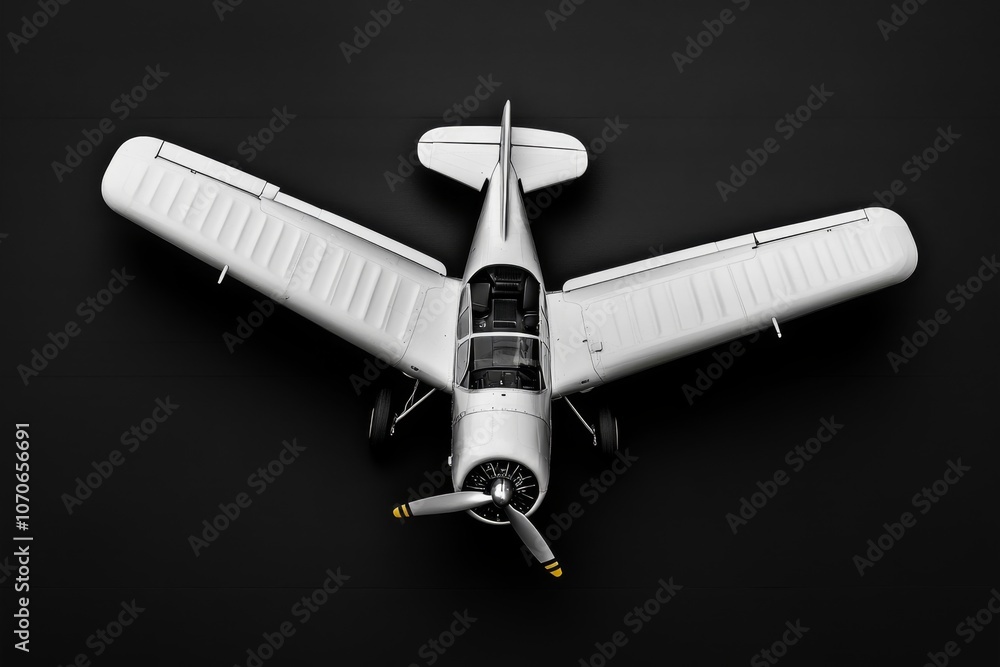 Poster A minimalist composition of an airplane seen from above, with subtle shading for depth and a clean, neutral background