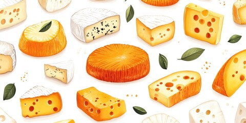 An Assortment of Various Cheeses with Green Leaves