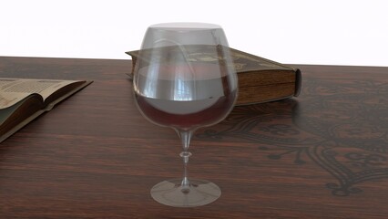 table books wine glass with white background