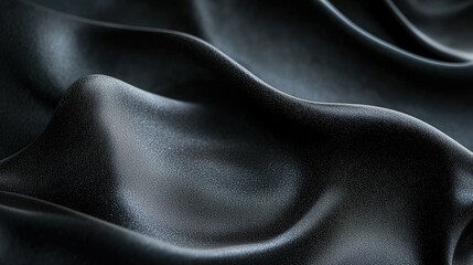 Fototapeta premium Smooth, elegant black satin fabric with soft, flowing waves.