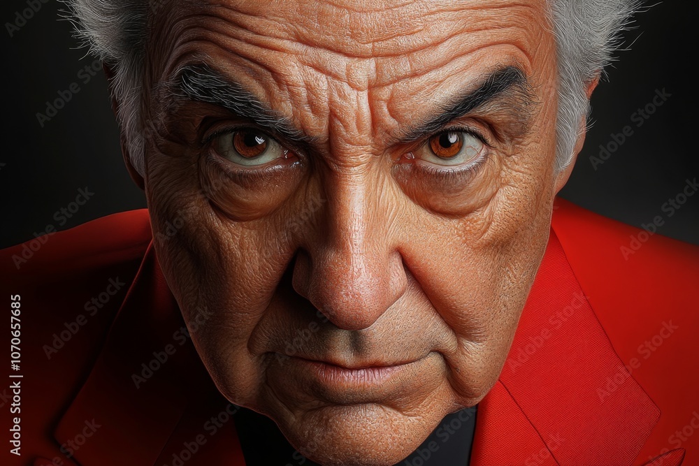 Poster a portrait of an elderly person with expressive eyes, capturing every wrinkle and detail of their fa