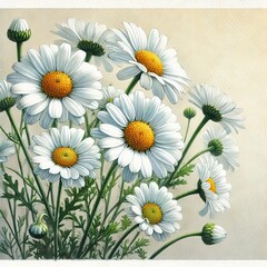 Fototapeta premium White Daisies Bouquet Illustration Spring Flowers Watercolor Painting