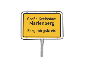 Ortstafel, Marienberg, Große Kreisstadt, Erzgebirgskreis, freigestellt als PNG, (Symbolbild)
