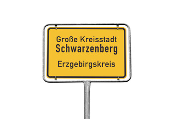 Ortstafel, Schwarzenberg, Große Kreisstadt, Erzgebirgskreis, freigestellt als PNG, (Symbolbild)
