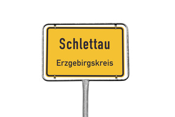 Ortstafel, Schlettau, Erzgebirgskreis, freigestellt als PNG, (Symbolbild)