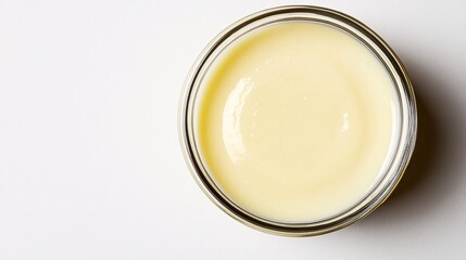 Close-Up of Creamy Custard in Glass Jar on White Background