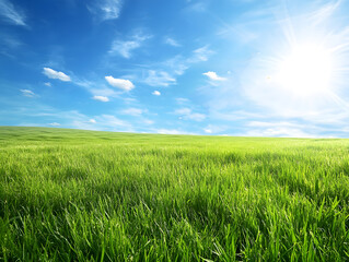A lush green field under a vibrant blue sky. Perfect for themes of freedom, creativity, and inspiration.