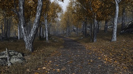 Fototapeta premium Winding Path Through Autumn Forest Landscape
