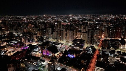 Curitiba Skyline At Curitiba In Parana Brazil. Traffic Avenue. Downtown District. City Night...