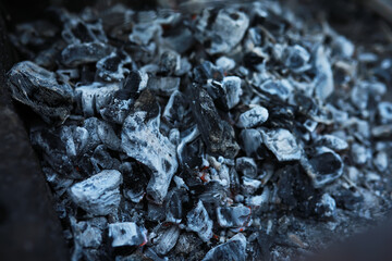 Ashes from wood in a burnt fire