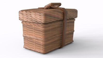 wooden box with leather belt with white background