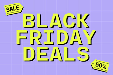 Black Friday deals. Modern bold sale background with bright colors and grid background.  Abstract futuristic retro digital y2k vector illustration.
