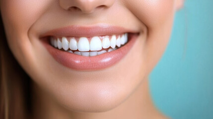 Obraz premium Smiling woman with bright, perfect teeth and joyful expression