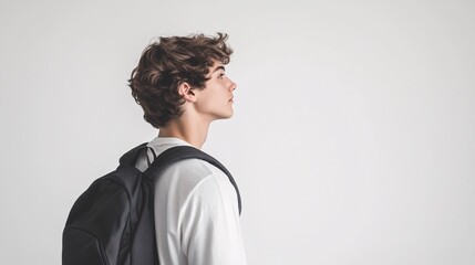 Obraz premium Profile of a Teenager with Backpack: Contemplative Youth
