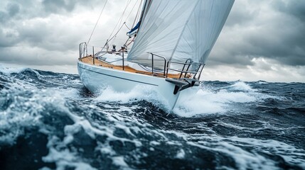 Fototapeta premium Dramatic Yacht Sailing in Stormy Seascape