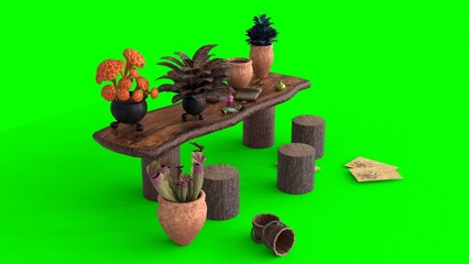 botanical table of wizard school with green background