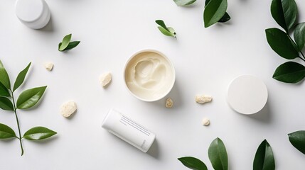 Luxurious Skincare Cream with Natural Ingredients on White Background