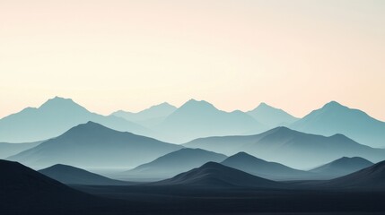 Fototapeta premium Serene landscape of layered mountains at dusk, showcasing soft hues of blue and gray.
