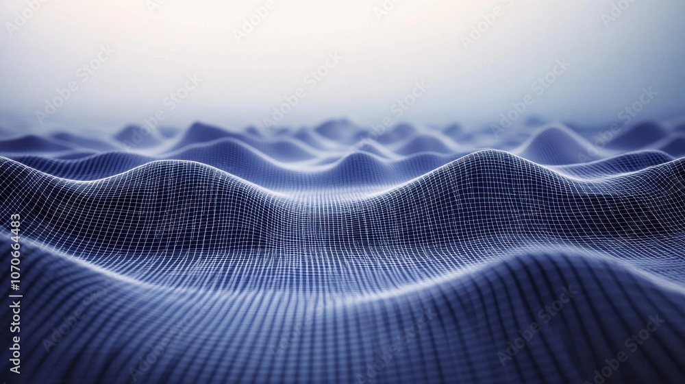 Aufkleber abstract blue waves with a grid pattern, creating a serene and modern digital landscape.
