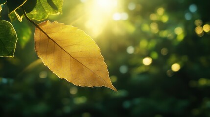 Obraz premium A Single Golden Leaf in Sunlight