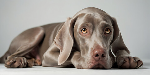 funny dog lying on a white background, created by Generative AI