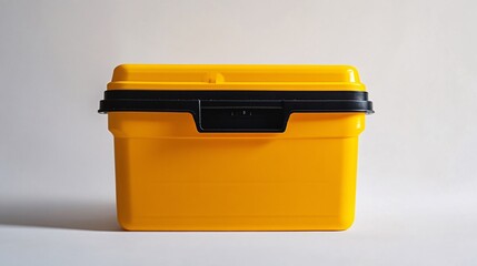 Vibrant Yellow Storage Box on Plain Background