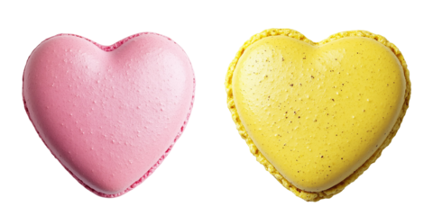 set of Colorful heart shape macaroon cake isolated on white and transparent background, Desserts sweet cake concept. PNG