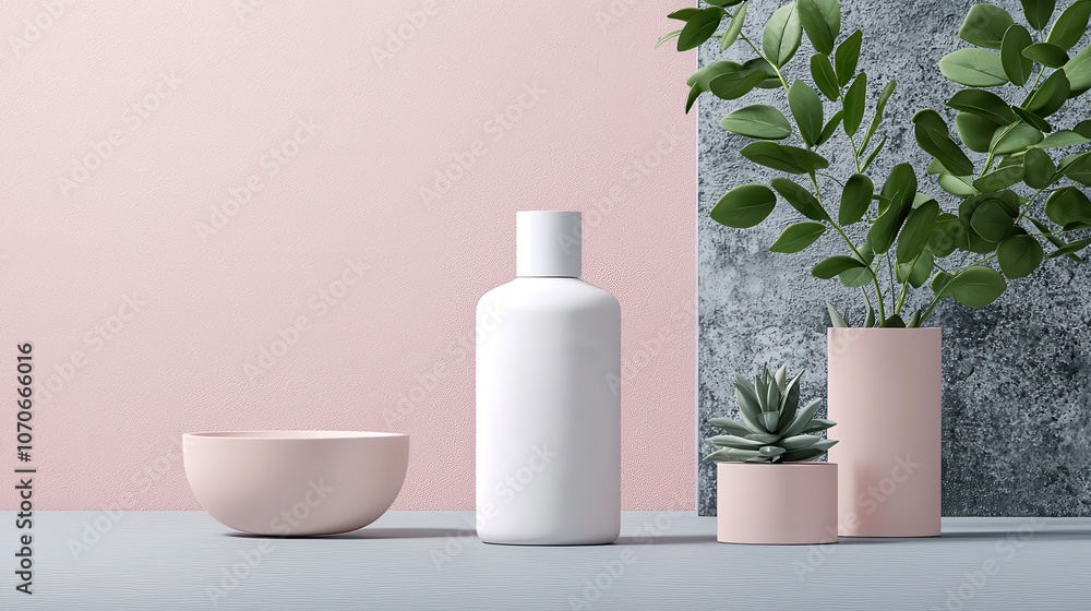 Poster showcase a minimalist perfume bottle mockup featuring a standard prototype design