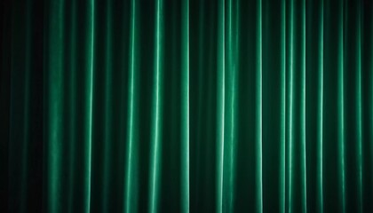 Fototapeta premium Curtain with soft smooth flowing folds. Deep green color and luxurious texture create a dramatic and elegant atmosphere. Decoration and interior design. Expensive curtain made of rich fabric. AI.