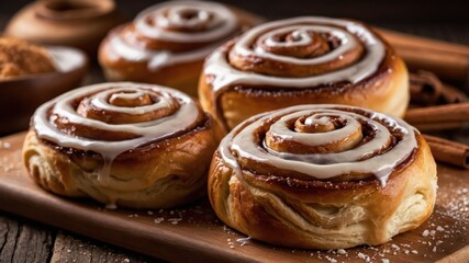 Delicious cinnamon rolls drizzled with icing, perfect for a sweet treat or breakfast.