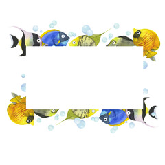 A template for a frame made of watercolor illustrations with sea fish