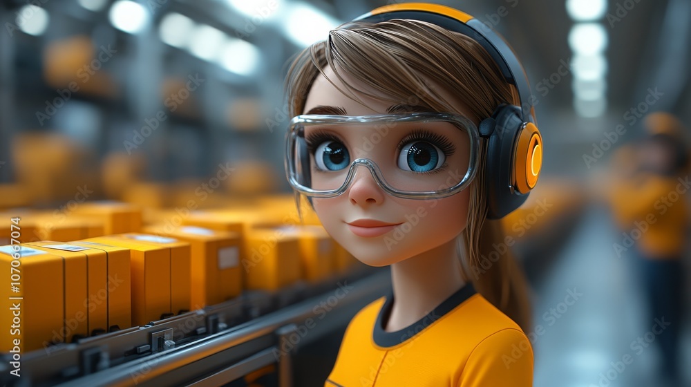 Aufkleber ai avatars assist with package sorting in an advanced warehouse environment during the day