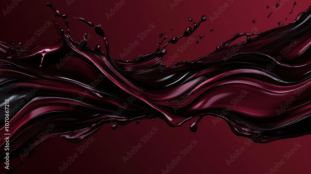 Aufkleber Elegant abstract swirl of black and deep red liquid on a dark background, creating a dynamic visual effect.