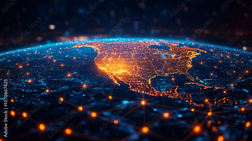 Poster dynamic digital world map emphasize western europe continental for ai powered global network connect
