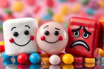 Obraz premium A Group of Candies with Different Facial Expressions