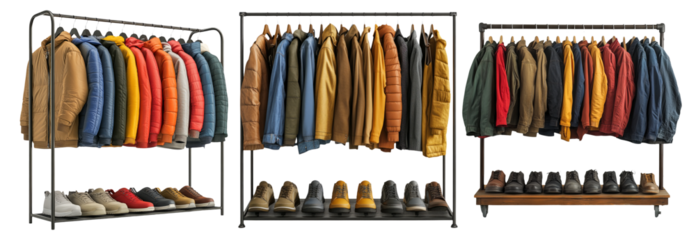 Colorful Outerwear and Footwear Display on Racks