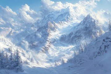 Obraz premium Soft Light Over Melting Ice Formations in Mountains