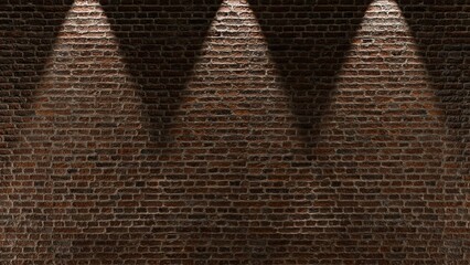 Textured Red Brick Wall Background Illuminated by Spotlights