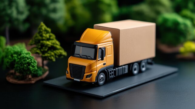Logistics Truck Model on Display with Nature Background